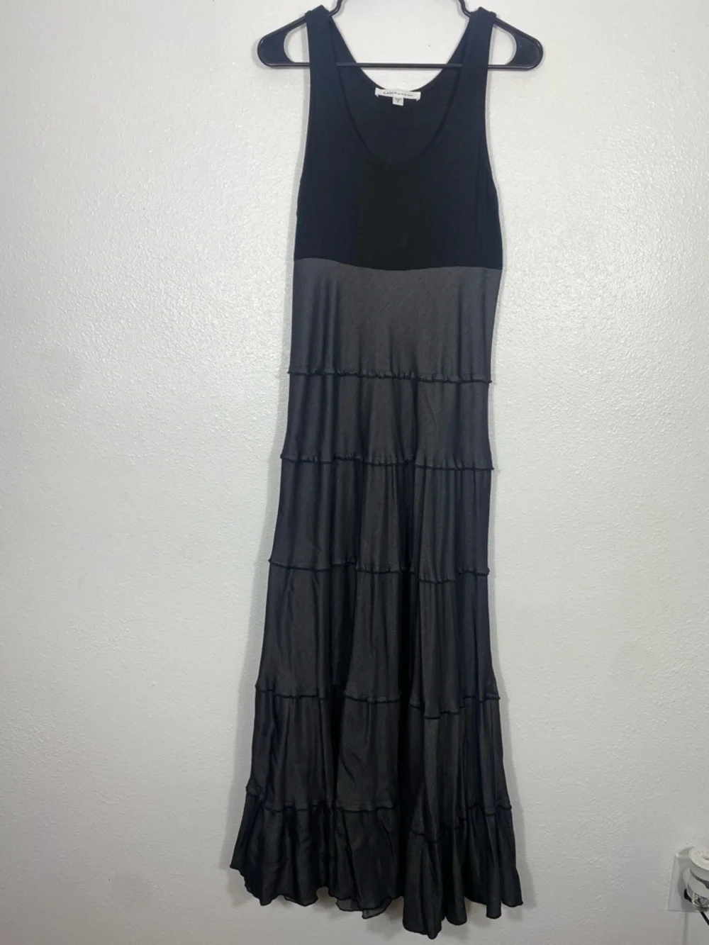 Sleeveless Black Top with Charcoal Tiered Maxi Skirt Karen by Kane Dress SizeS